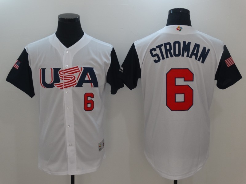 Men USA Baseball #6 Stroman White 2017 World Baseball Classic Authentic Jersey